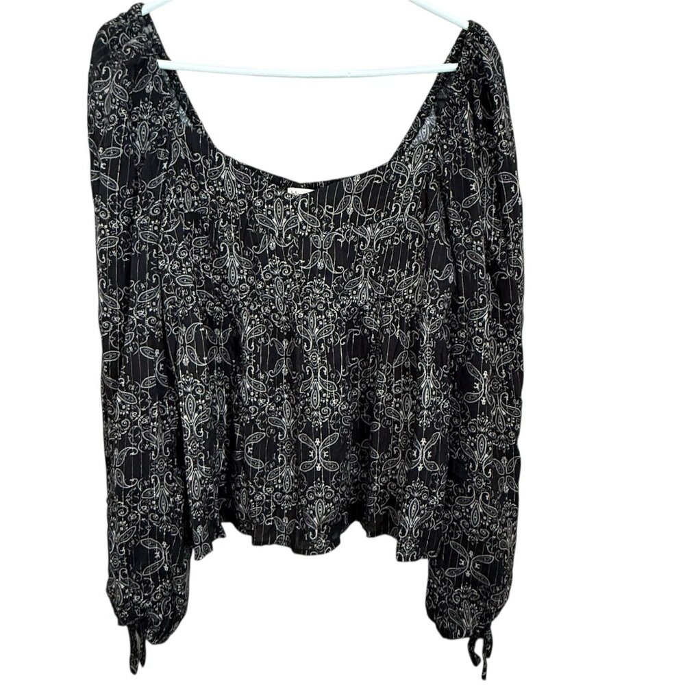 Bloomfield Paisley Smocked Peasant Top L Puff Sleeve Square Neck Boho Milkmaid - Picture 4 of 12
